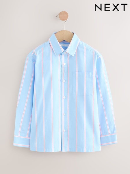 Blue/Pink Stripe 100% Cotton Long Sleeve Stripe Shirt (3-16yrs) (904783) | £11 - £16