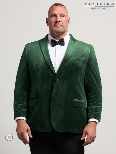 Green - Regular Badrhino Big & Tall Tailored Velvet Blazer