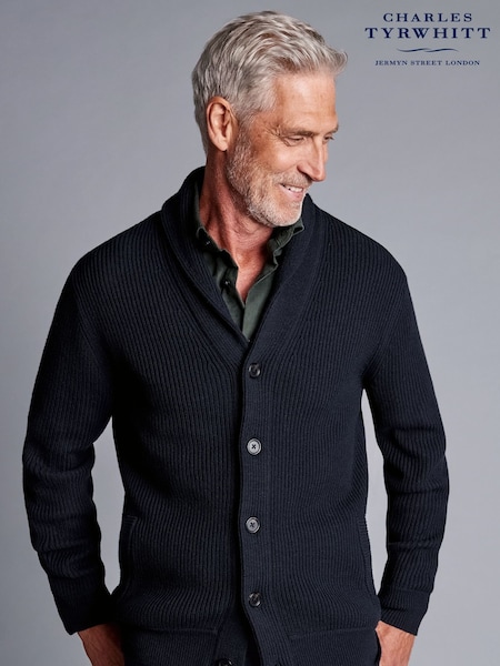 Charles Tyrwhitt Blue Chunky Merino Shawl Neck Cardigan (905554) | £139
