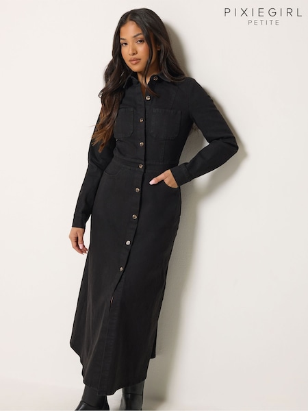 Black - Pixiegirl Petite Denim Maxi Dress