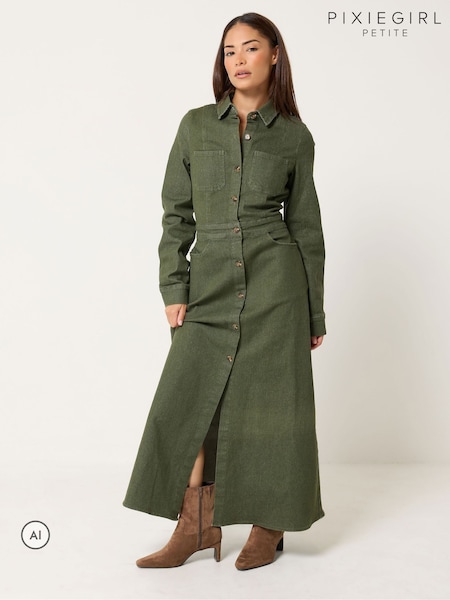 Green - Pixiegirl Petite Denim Maxi Dress