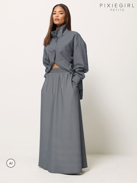 Blue - Pixiegirl Petite Micro Check Maxi Skirt