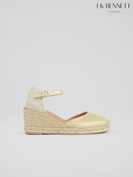LK Bennett Gold Marissa Leather Ankle Strap Espadrilles (906582) | £189