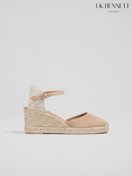 LK Bennett Beige Natural Marissa Suede Ankle Strap Espadrilles (906753) | £189
