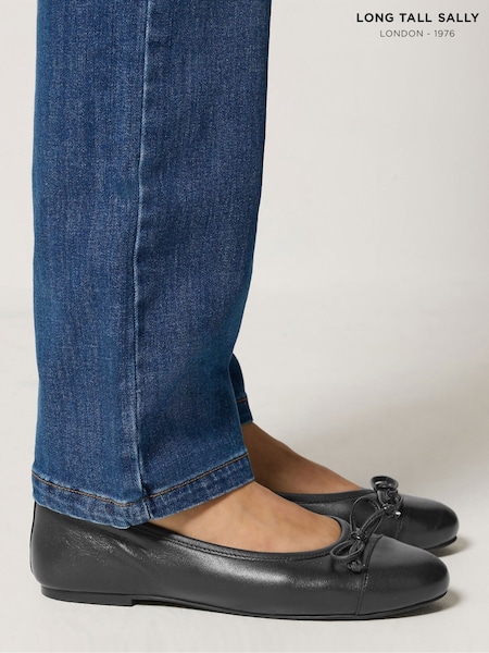 Black - Long Tall Sally Leather Ballerina Pumps