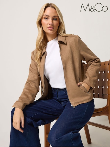 Brown - M&co Faux Suede Bomber Jacket