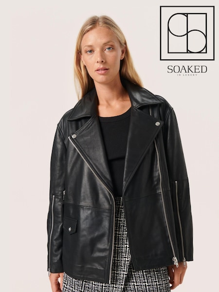 Soaked in Luxury Olicia Leather Biker Black Jacket (907309) | £300