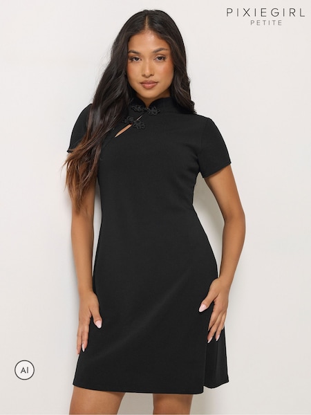 Black - Pixiegirl Petite Tang Fastening Mini Skater Dress