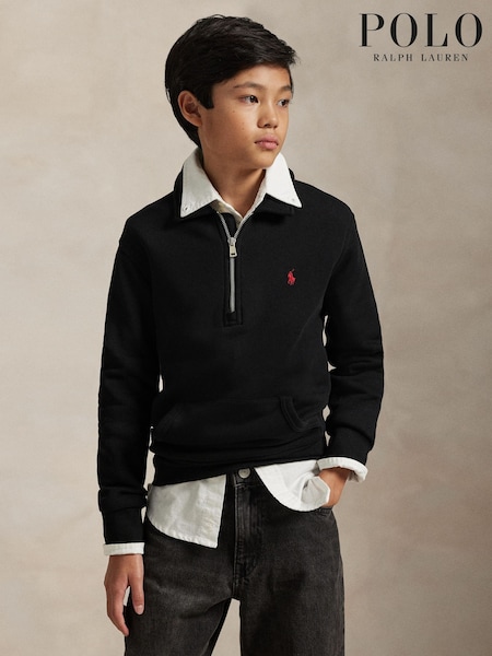 Black - Polo Ralph Lauren Logo Quarter Zip Jersey Sweatshirt