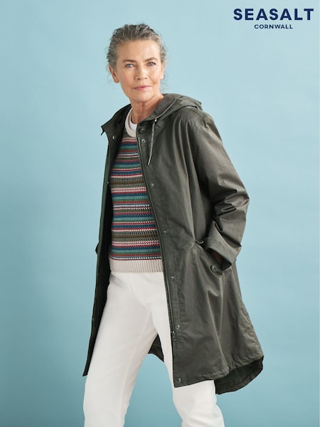 Seasalt Cornwall Green Seafaring Linen Blend Waterproof Coat (907480) | £155