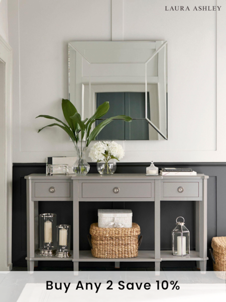 Laura Ashley Pale Charcoal Henshaw 3 Drawer Triple Console Table (907581) | £1,045