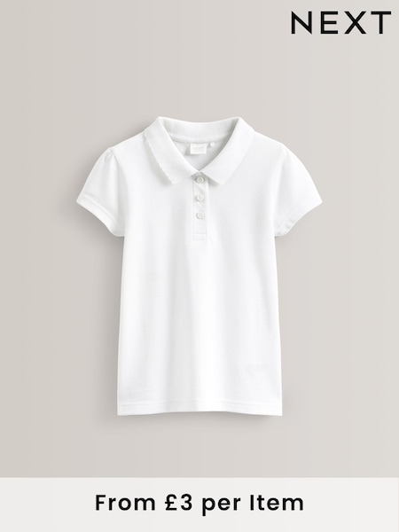 White Slim Fit 100% Cotton Short Sleeve Polo Shirts 2 Pack (3-16yrs) (907714) | £7 - £12.50