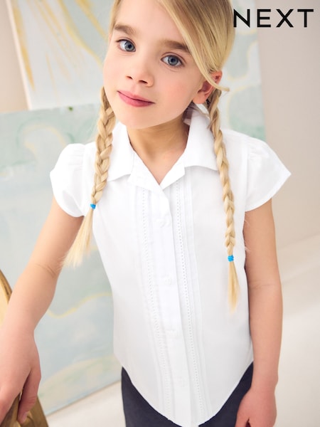 White Slim Fit Puff Sleeve Lace Trim School Blouse (3-14yrs) (907911) | £5 - £10