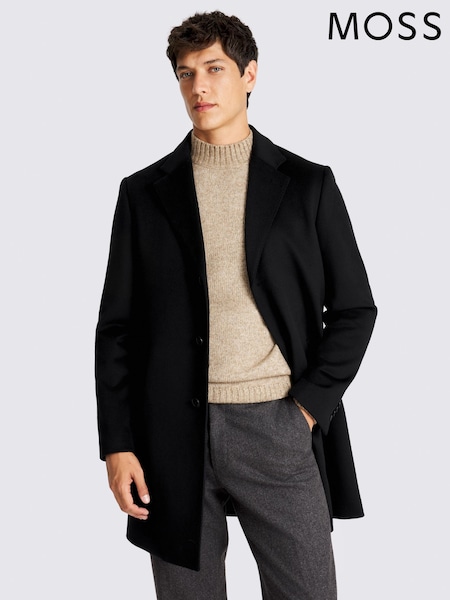 Black - Regular Moss Wool Blend Overcoat