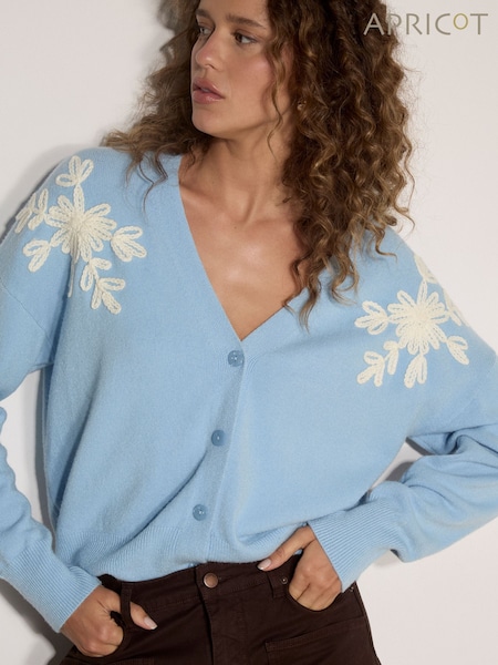 Blue - Apricot Floral Applique Cardigan