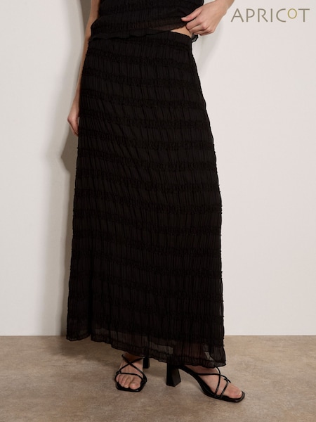 Black - Apricot Ruched Chiffon Maxi Skirt