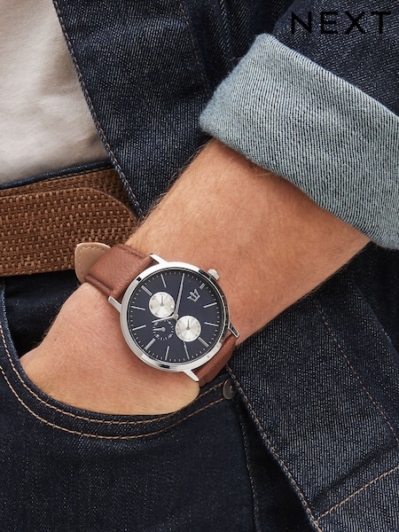 Navy/Tan Vertical Dial Watch (910174) | £38