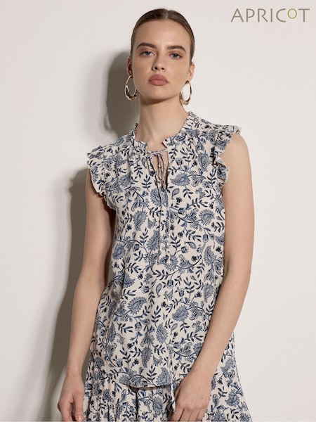 Cream - Apricot Painterly Paisley Ruffle Top