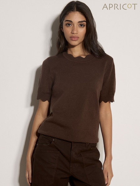 Brown - Apricot Scallop Knitted T-shirt