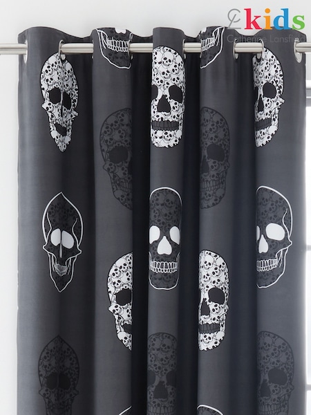 Catherine Lansfield Grey Skulls Reversible Lined Eyelet Curtains (910654) | £50