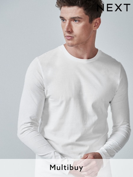 White Slim Fit Long Sleeve Crew Neck T-Shirt (910869) | £10