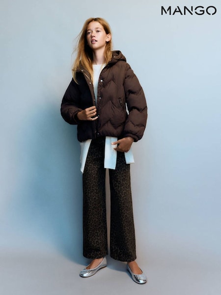 Brown - Mango Quilted Hooded Puffer Coat