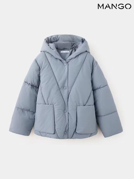 Blue - Mango Hooded Padded Puffer Coat