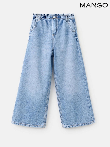 Blue - Mango Elasticated Waist Wide Leg Jeans
