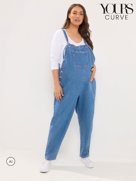 Blue - Yours Curve Maternity Dungarees