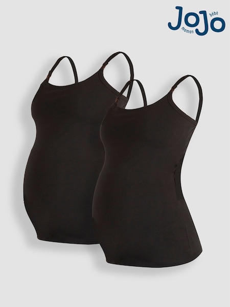 JoJo Maman Bébé Black & Black 2-Pack Maternity & Nursing Vest Tops (911580) | £27