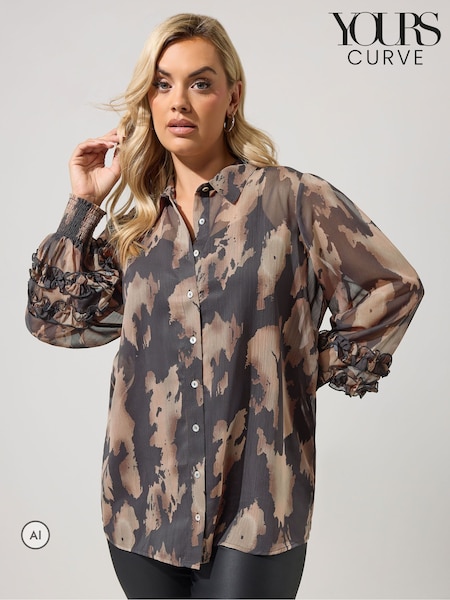 Black - Yours Curve Ruffle Shirred Cuff Shirt