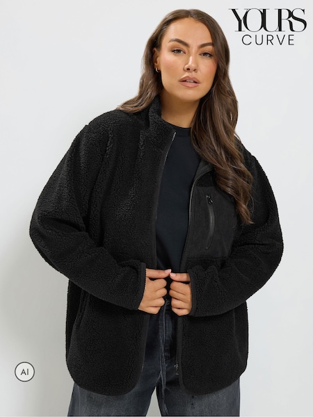 Black - Yours Curve Borg Cord Pocket Fleece
