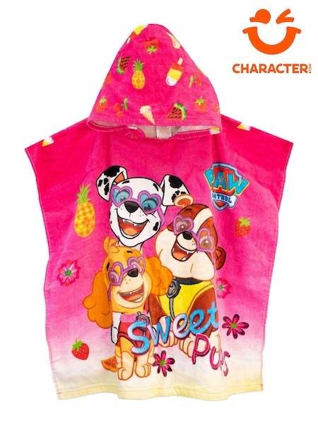 Character Pink Paw Patrol License Kids Printed Swim And Beach 100% Cotton Towel Poncho (912044) | £17