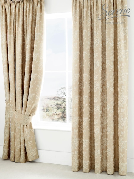 Serene Gold Jasmine Floral Jacquard Pencil Pleat Curtains (912393) | £40 - £50