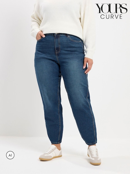 Dark Blue - Yours Curve Cotton Blend Barrel Jeans