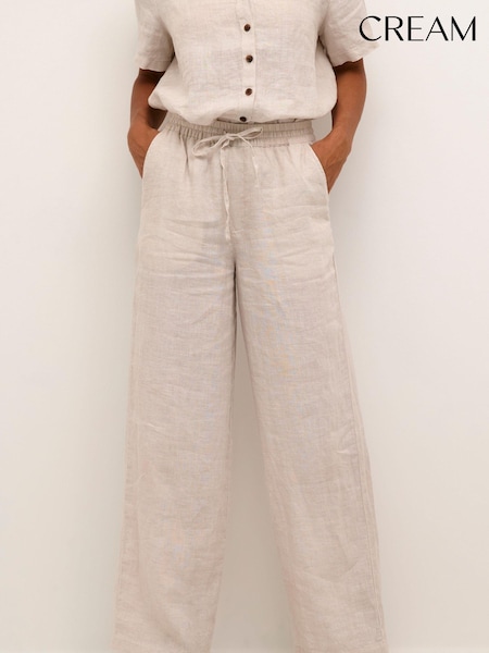 Cream Bellis 100% Linen Wide Legged Trousers (912421) | £70