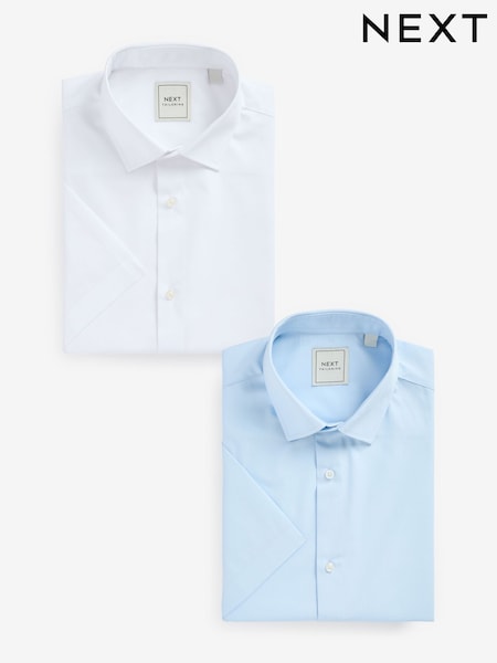White/Blue Regular Fit Easy Care Short Sleeve Smart Shirts 2 Pack (912441) | £32