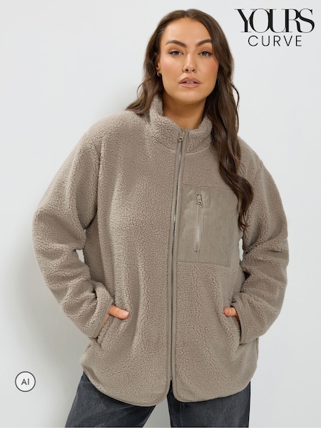 Brown - Yours Curve Borg Cord Pocket Fleece