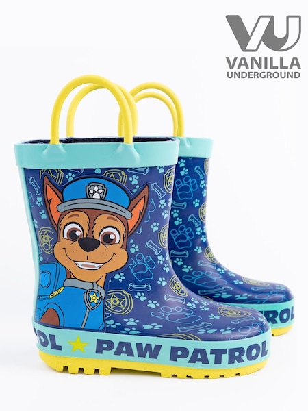 Vanilla Underground Blue Paw Patrol Boys Chase Graphic Wellington Boots with Handles (912654) | £22