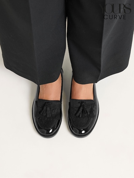 Black - Yours Curve Faux Leather Fringed Tassel Loafers In Wide E Fit