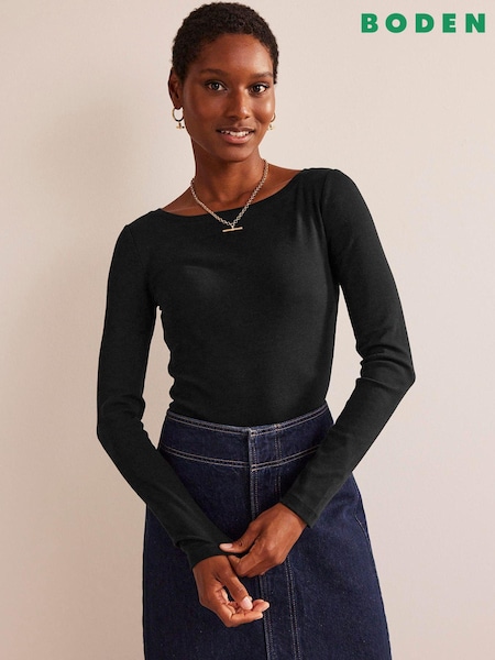 Boden Black Essential Boat Neck Jersey T-Shirt (913022) | £28