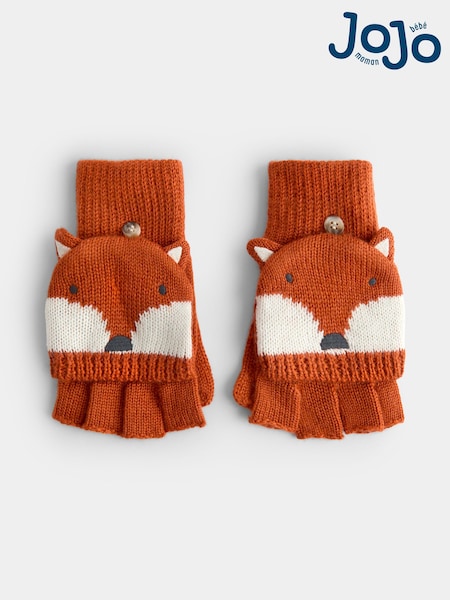 Orange - Jojo Maman Bébé Fox Knitted Mittens