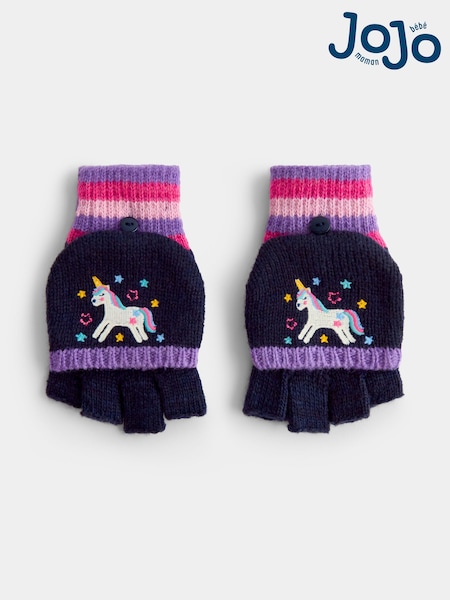 Navy Unicorn - Jojo Maman Bébé Embroidered Gloves