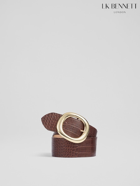 LK Bennett Brown Croc Effect Bromley Leather Belt (913576) | £129