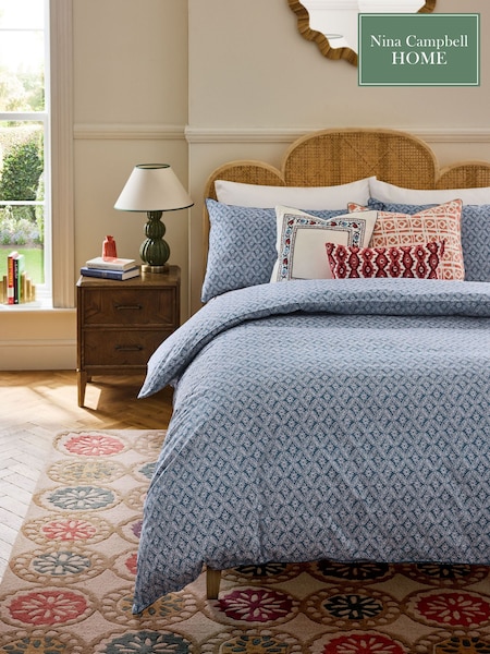 Nina Campbell Blue Kyoto 180 Thread Count Duvet Cover and Pillowcase Set (913796) | £50 - £85