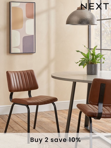 Set of 2 Faux Leather Tan Brown Aiden Black Leg Dining Chairs (915671) | £235