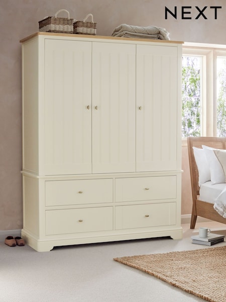 Chalk White Hampton Painted Oak Triple, 4 Drawers Wardrobe (916759) | £1,725