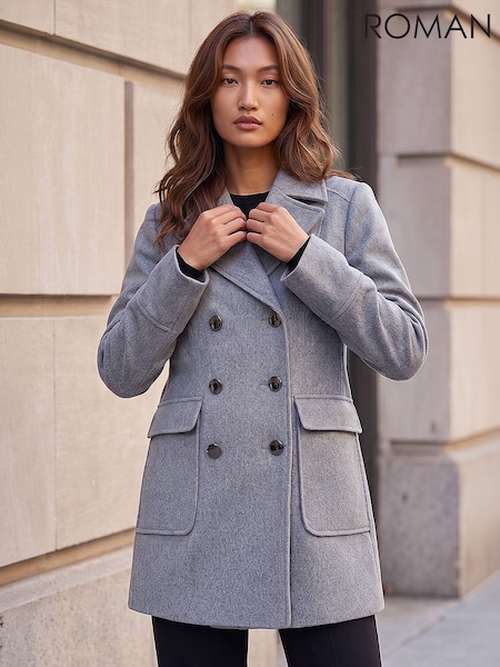 Grey - Roman Double Breasted Longline Coat