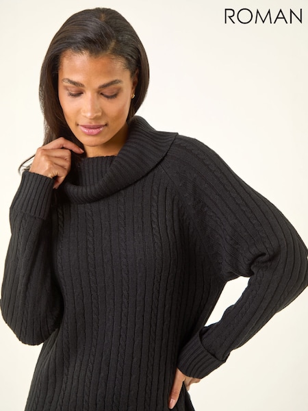 Black - Roman Roll Neck Knitted Jumper Dress