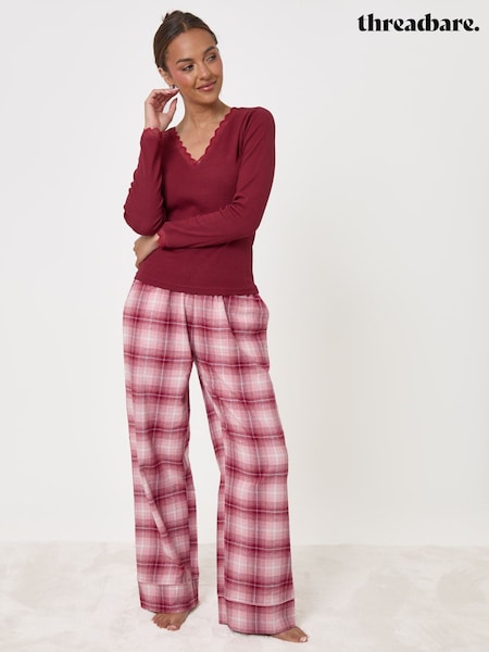 Red - Threadbare V-neck Top & Flannel Bottoms Pyjamas Set